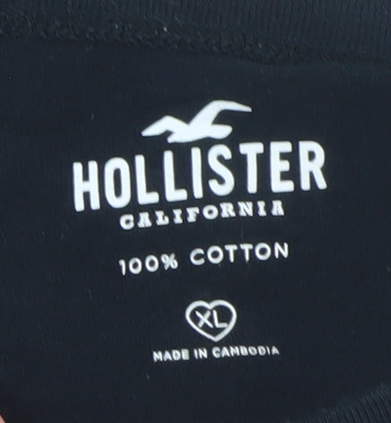 Hollister Womens Black Cropped T-Shirt XL Relaxed Cotton Quote Print