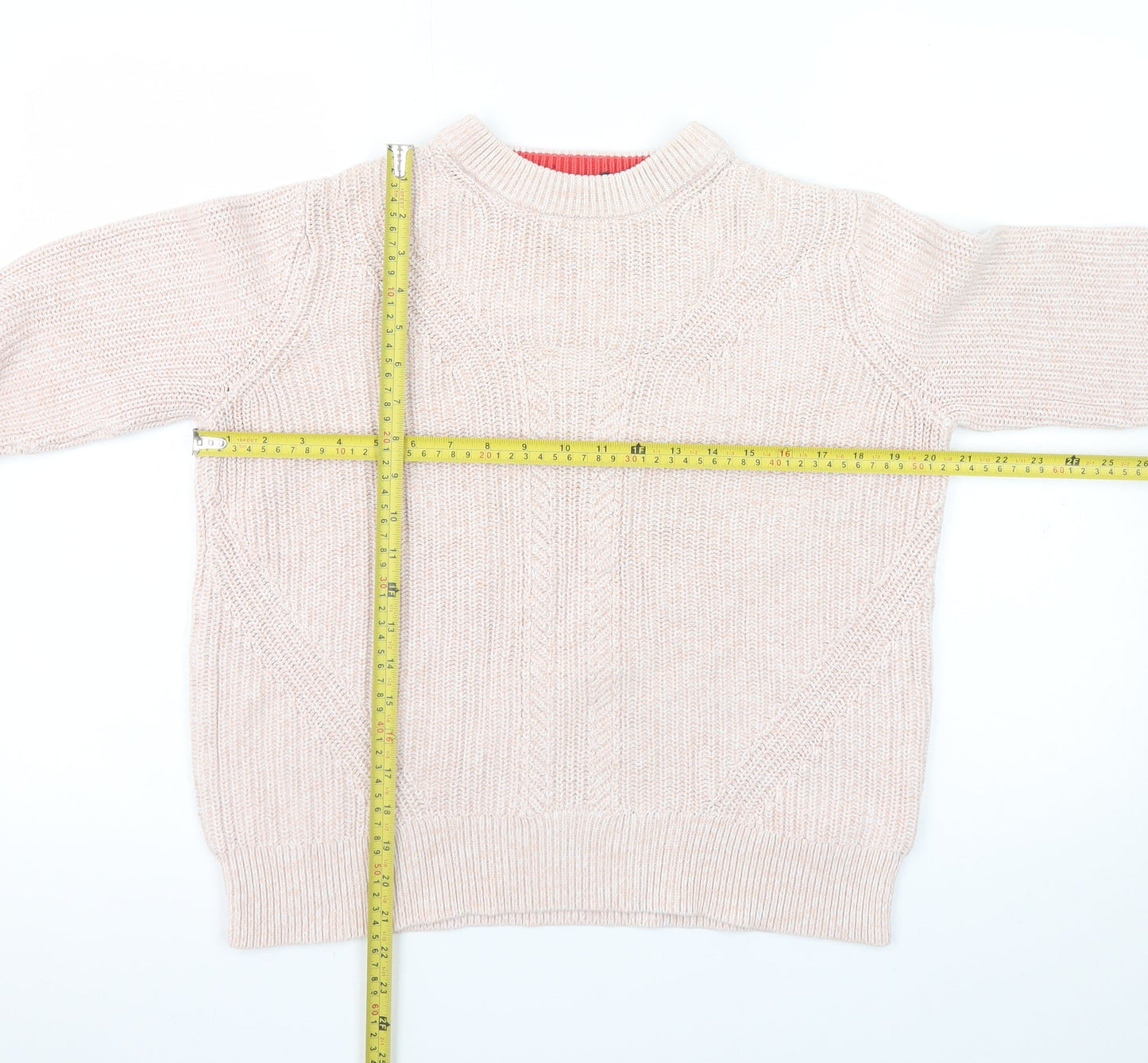 Marks and Spencer Women’s Beige Cotton Cable-Knit Mock Neck Jumper M