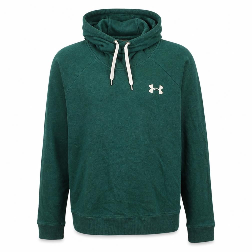 Front view of Under Armour Men's Green Pullover Hoodie, size L, Sports Fleece