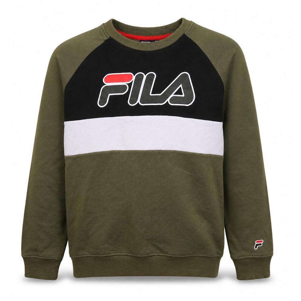 Fila Boys Khaki Black Colourblock Crew Neck Sweatshirt Size 152 cm