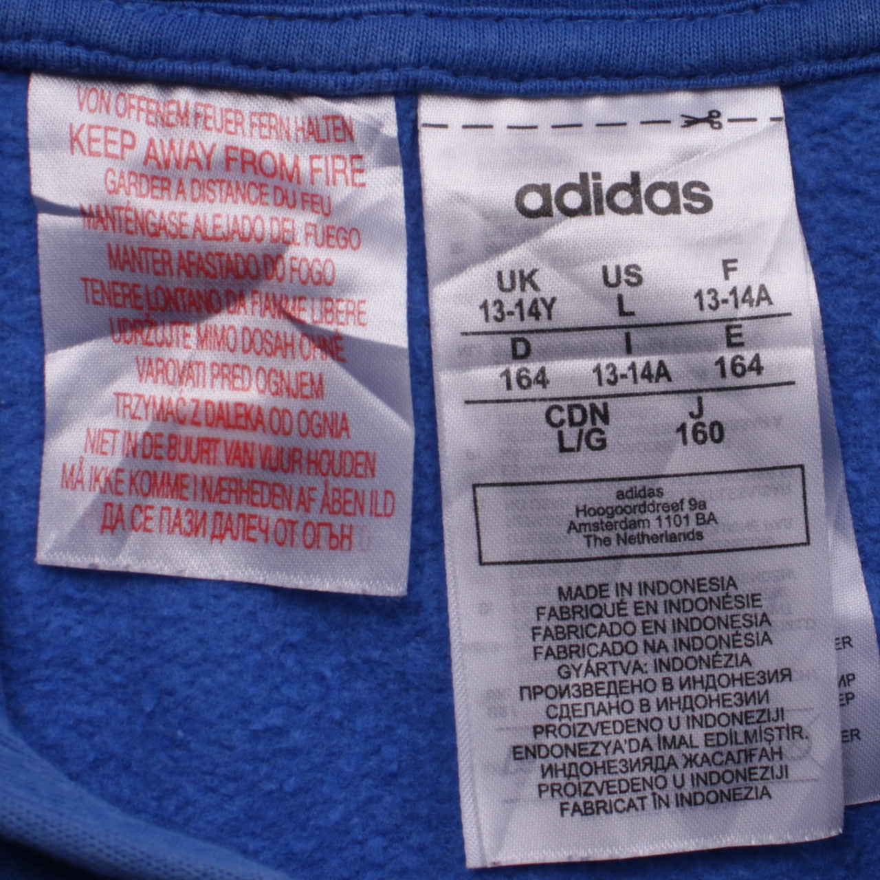 Adidas Boys Blue Colourblock Pullover Hoodie Size 13-14 Years
