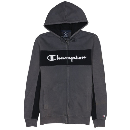 Champion Men's Grey Full Zip Logo Hoodie Sweatshirt Size S