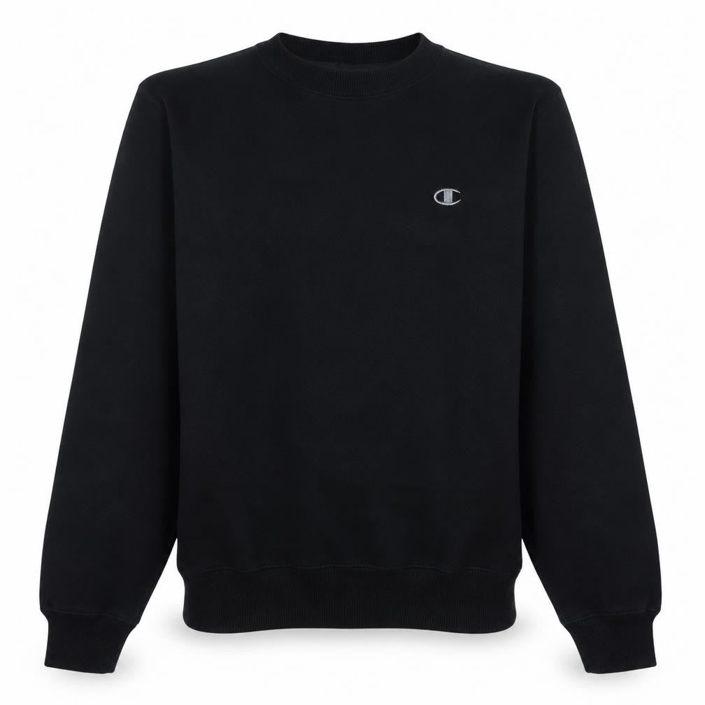 Front view of Champion Men's Black Medium Pullover Sweatshirt Crew Neck Fleece