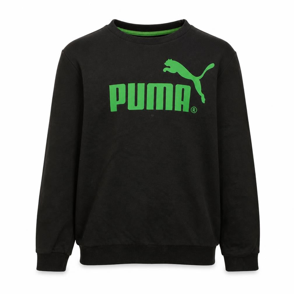 Front view of Puma boys’ black pullover sweatshirt 14 years logo crew neck top