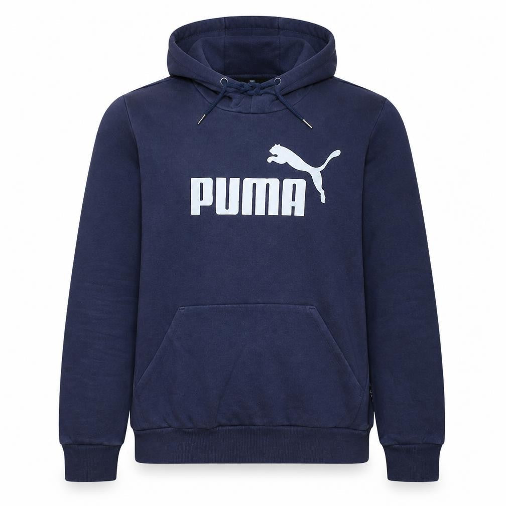 Front view of Puma Men's Blue Pullover Hoodie M Logo Sportswear Fleece