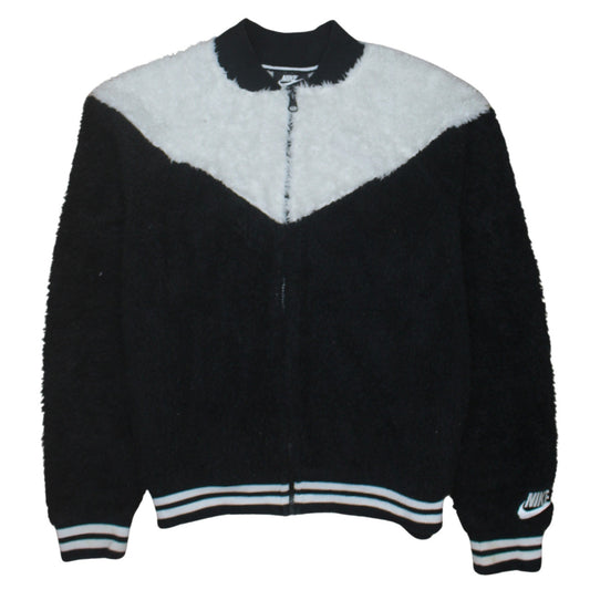 Nike Women Black White Full Zip Fleece Sweatshirt L