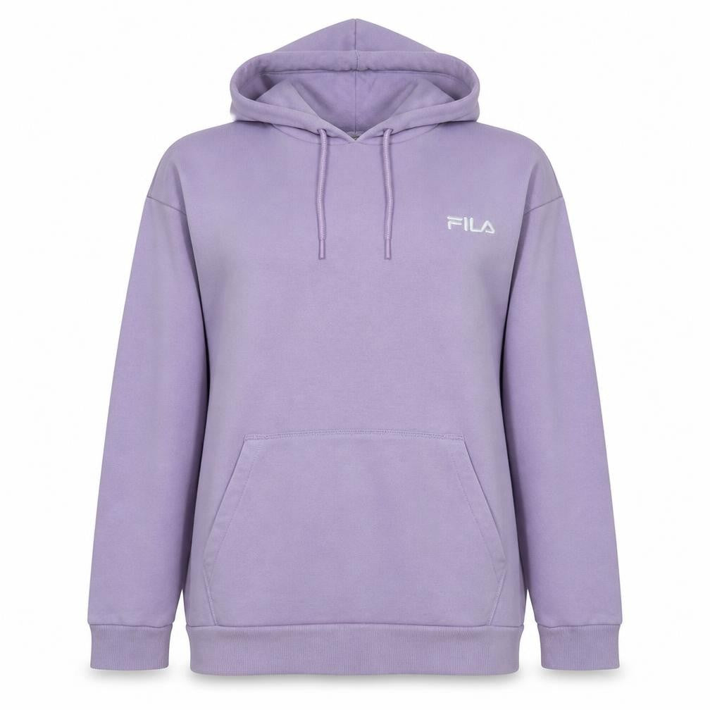 Front view of Fila Women Lilac Pullover Hoodie S UK 10 Cotton Blend Sweatshirt