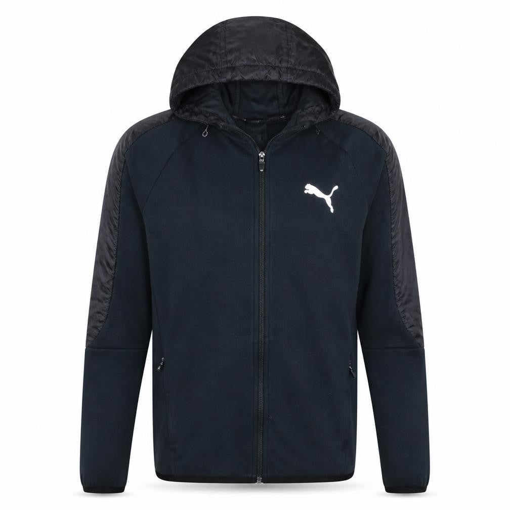 Front view of Puma Men's Black Medium Full Zip Hooded Sweatshirt with Logo