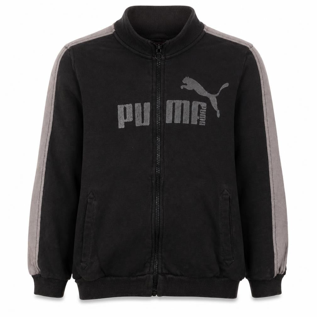 Front view of Puma boys’ black track jacket, size 12, years full zip logo sportswear