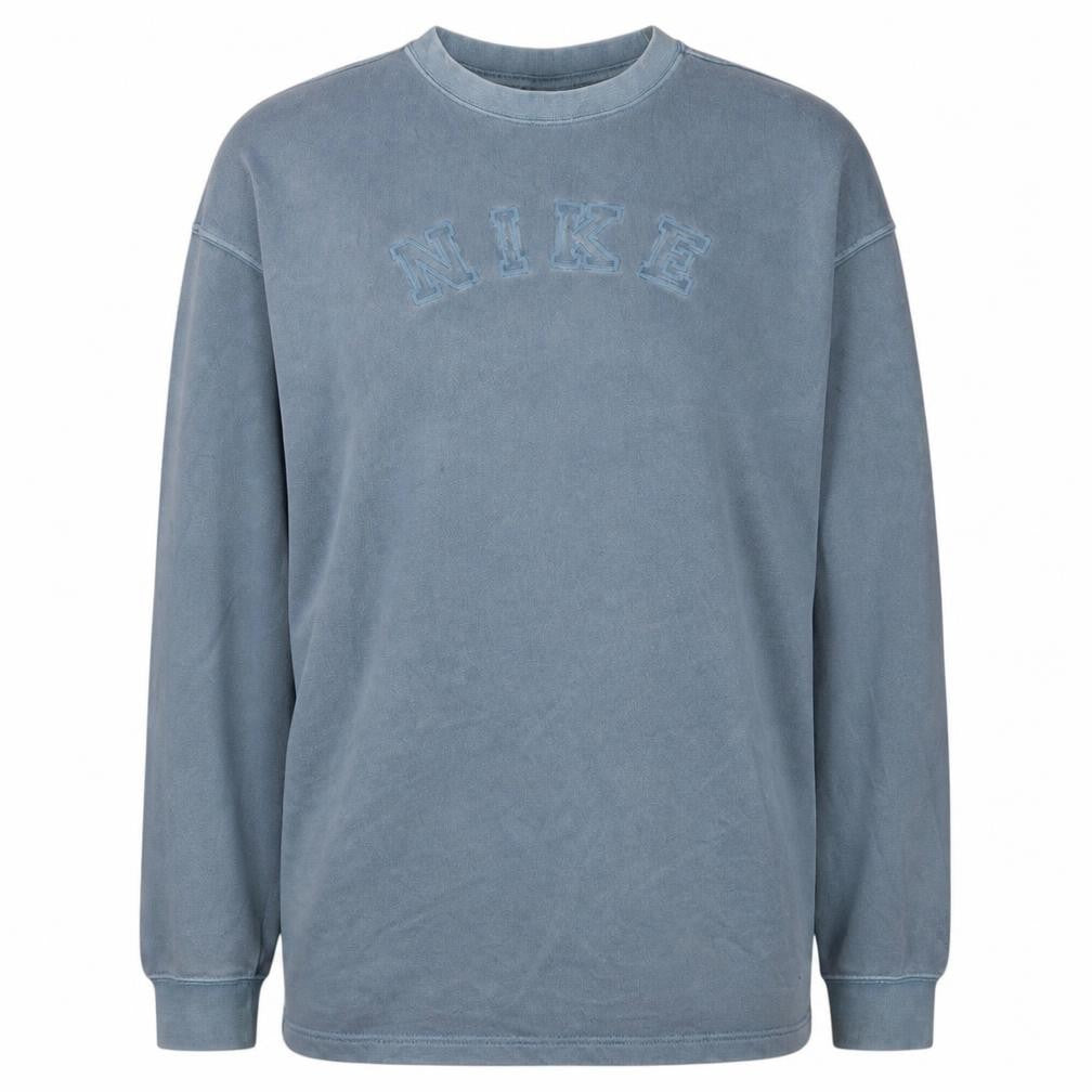 Front view of Nike Women's Blue Pullover Sweatshirt Medium Crew Neck Embroidered Logo