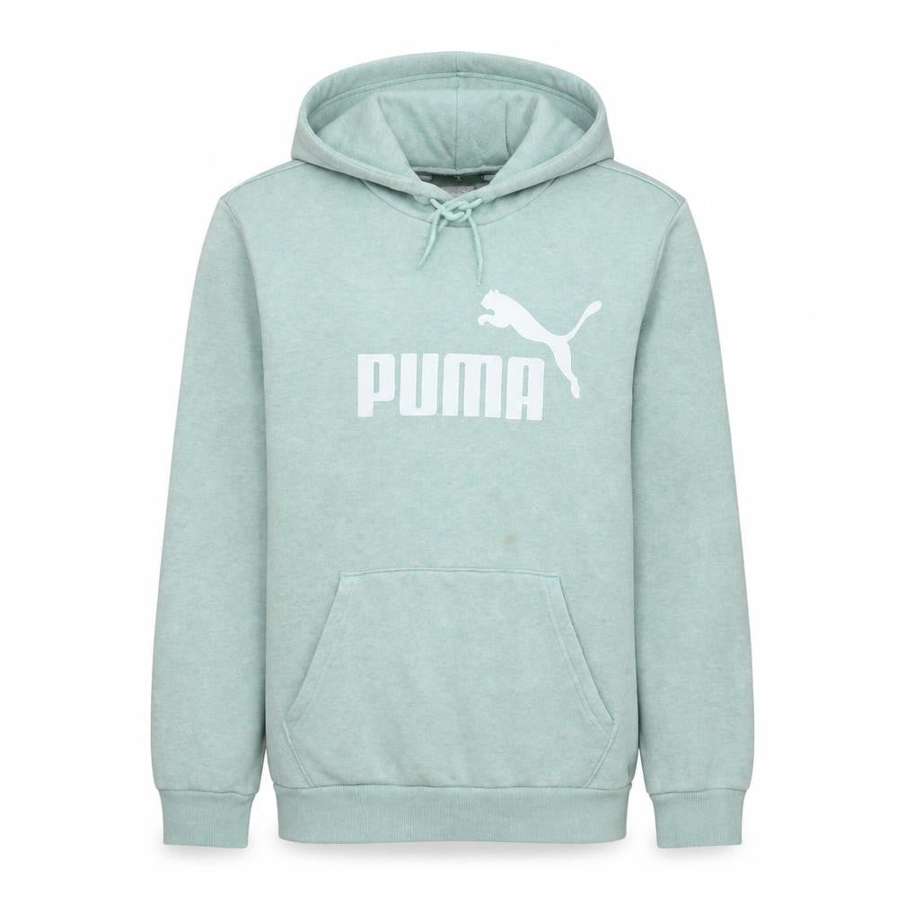 Front view of Puma Men's Green Pullover Hoodie, size M, Regular Fit Logo Sweatshirt