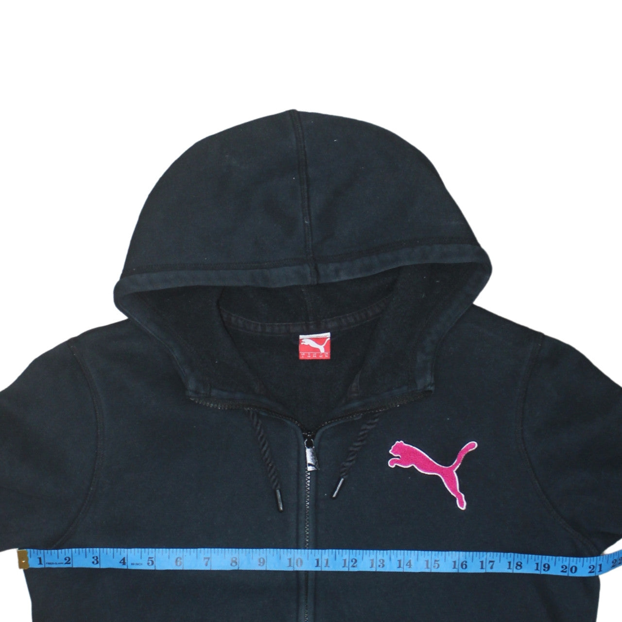 Puma Womens Black Full Zip Hoodie Size 14 Pink Logo