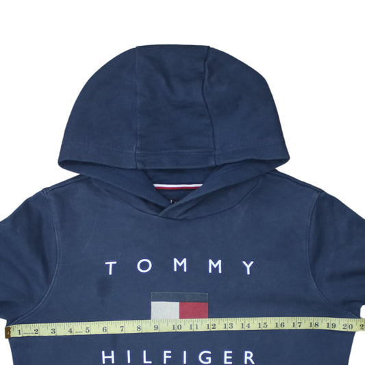 Tommy Hilfiger Boys Blue Pullover Hoodie Size 176 Logo Cotton Sweatshirt