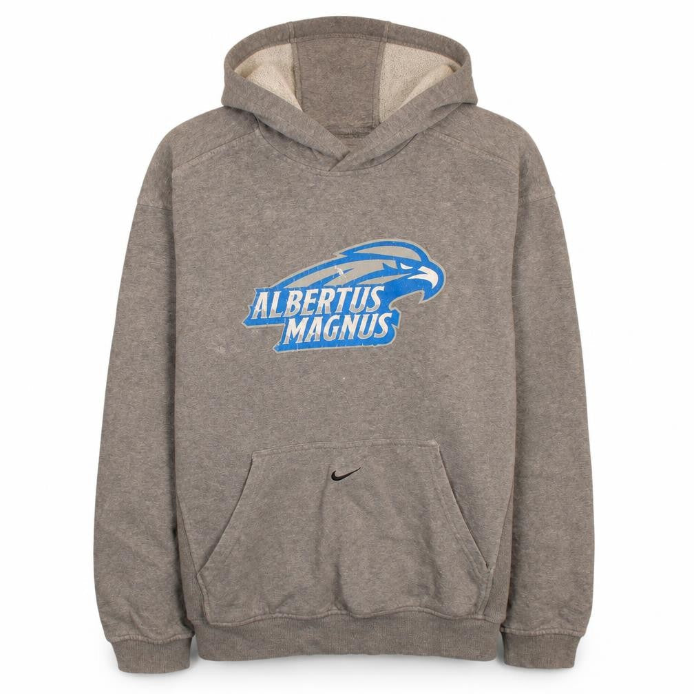 Front view of Nike men’s grey albertus magnus pullover hoodie, size S