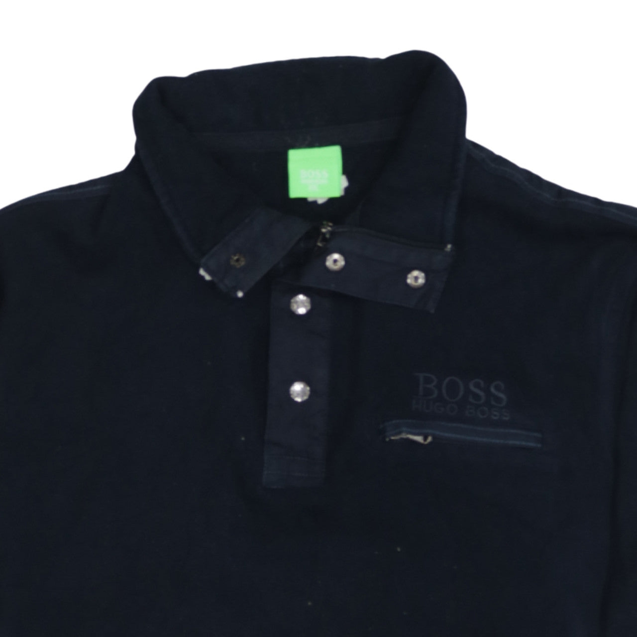Hugo Boss Men's Black 2XL Henley Sweatshirt Collared Classic Fit