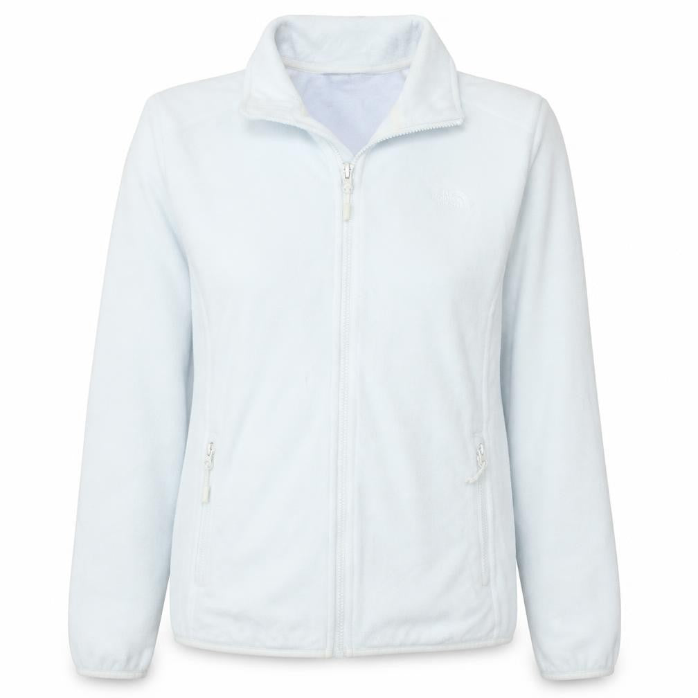 Front view of The North Face women’s white fleece full zip hoodie, size L