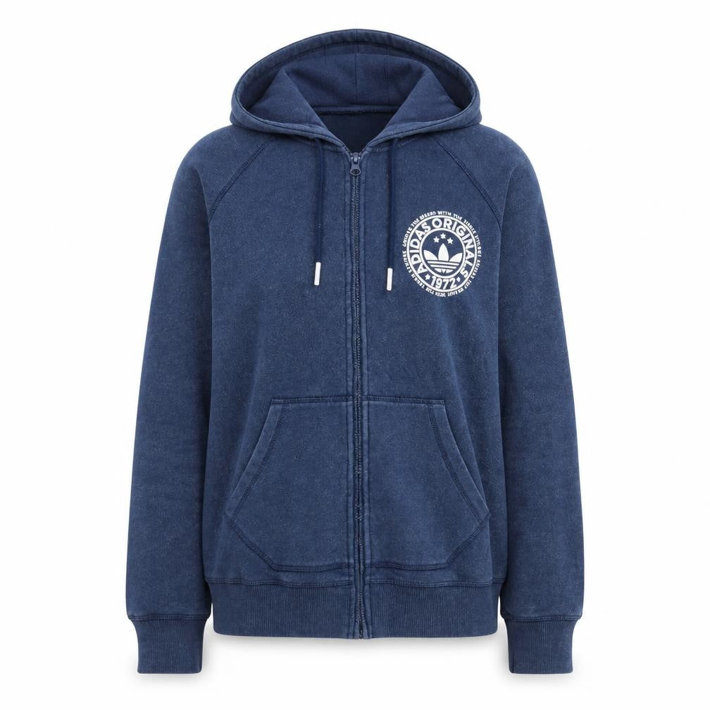 Front view of Adidas Originals Women's Blue Full Zip Hoodie UK 12 Cotton Blend
