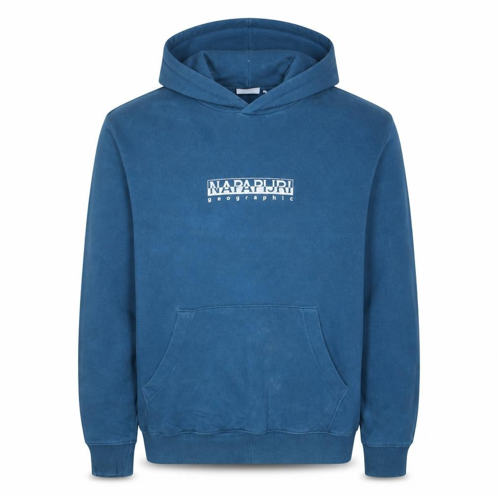 Napapijri Men's Blue Pullover Hoodie Size S Logo Graphic Cotton