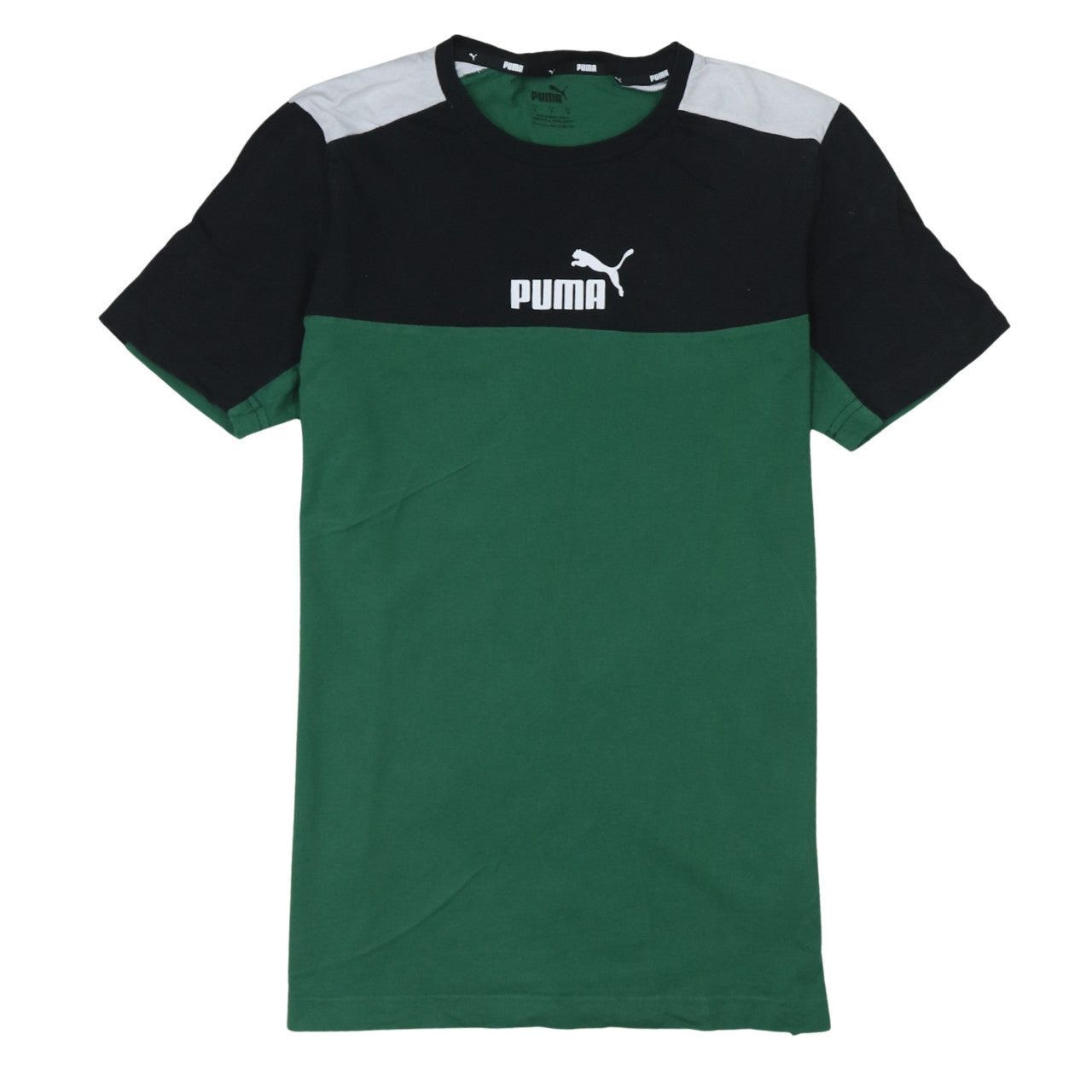 Puma Men's Green Colourblock Crew Neck Short Sleeve T-Shirt Size S