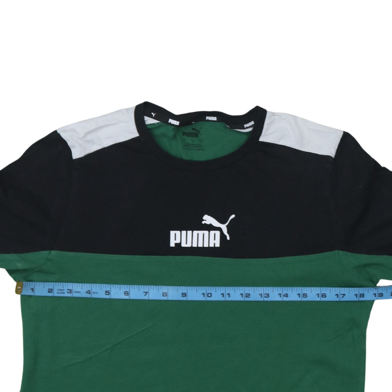 Puma Men's Green Colourblock Crew Neck Short Sleeve T-Shirt Size S