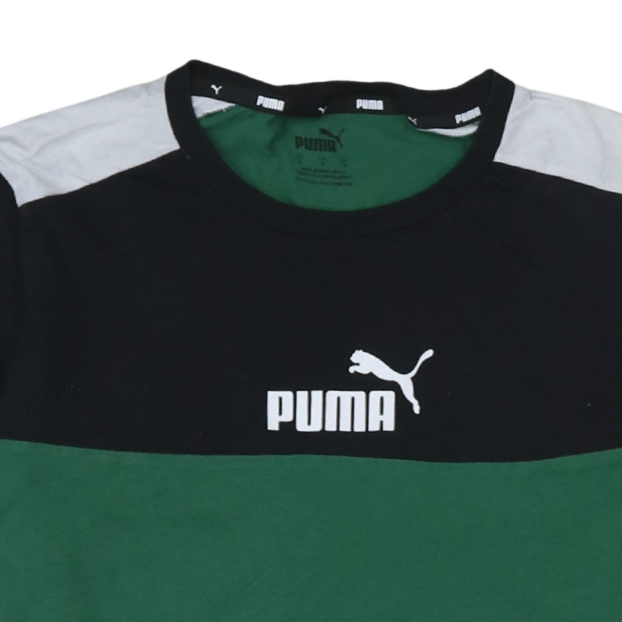 Puma Men's Green Colourblock Crew Neck Short Sleeve T-Shirt Size S