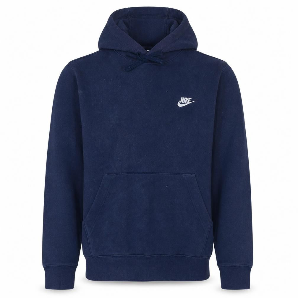 Front view of Nike Men's Blue Pullover Hoodie Small Logo Fleece Sweatshirt