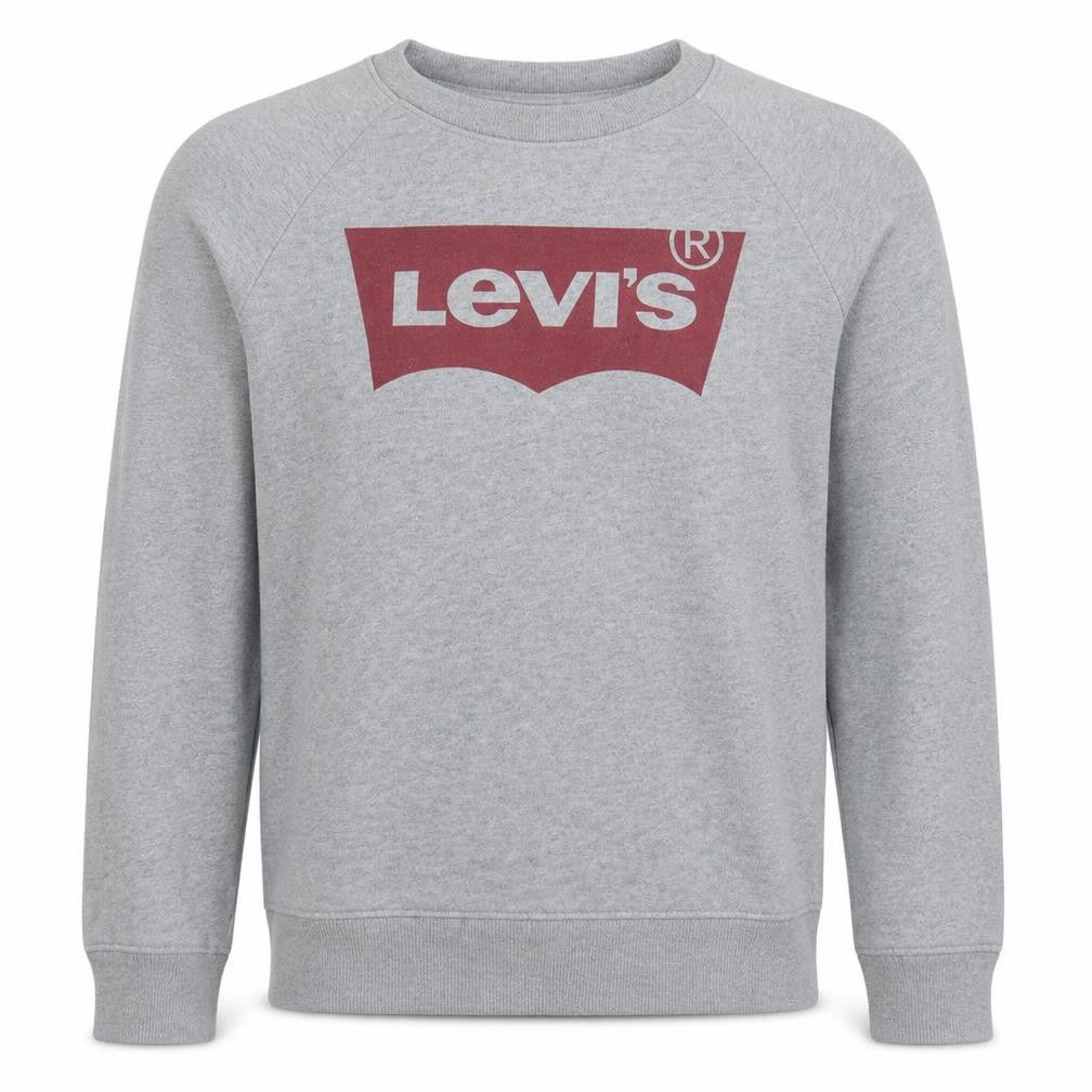 Front view of Levi's Men's Grey Crew Neck Logo Sweatshirt, size S, Regular Fit