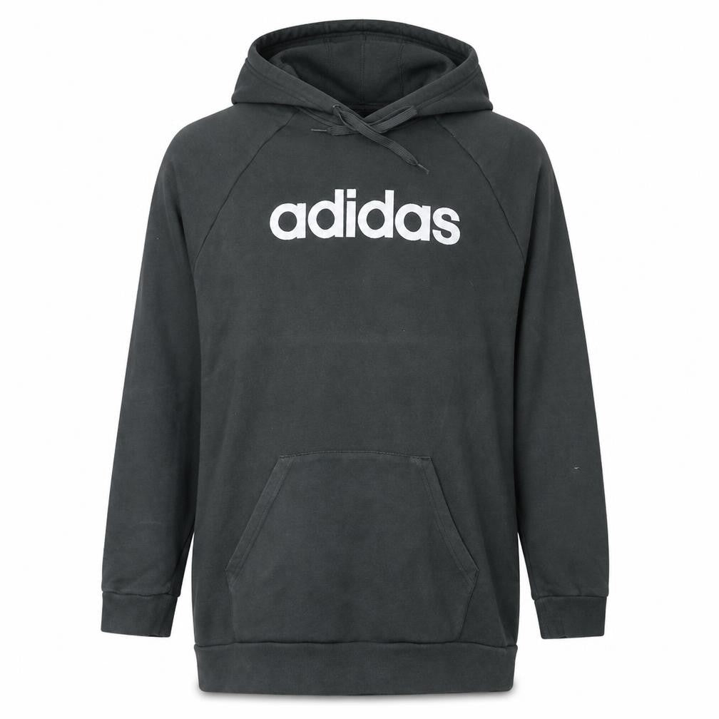 Front view of Adidas Women’s Black Pullover Hoodie, size L, with Logo Print