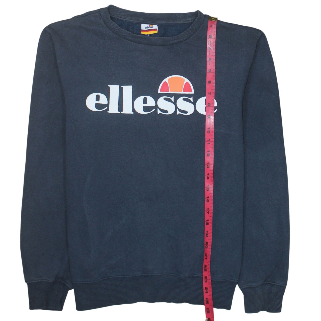 Ellesse Womens Navy Blue Crew Neck Sweatshirt UK 12 Cotton Blend Logo Print