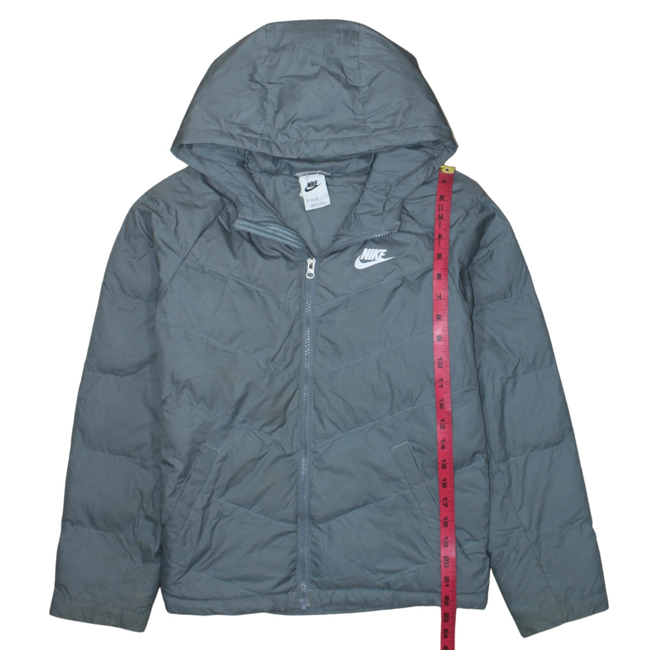 Nike Boys Grey Hooded Puffer Jacket Size 158cm Lightweight Winter Coat