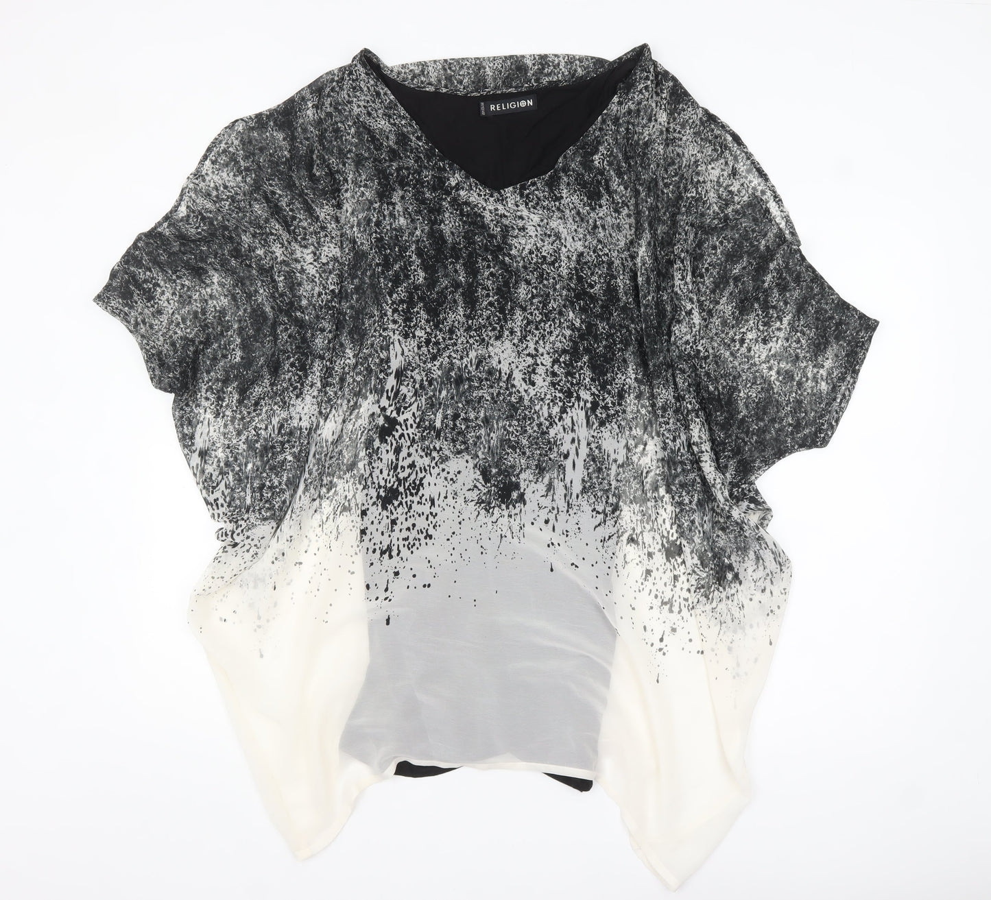 Religion Women’s Black Grey Ombre Tunic Blouse Size 12 V-Neck