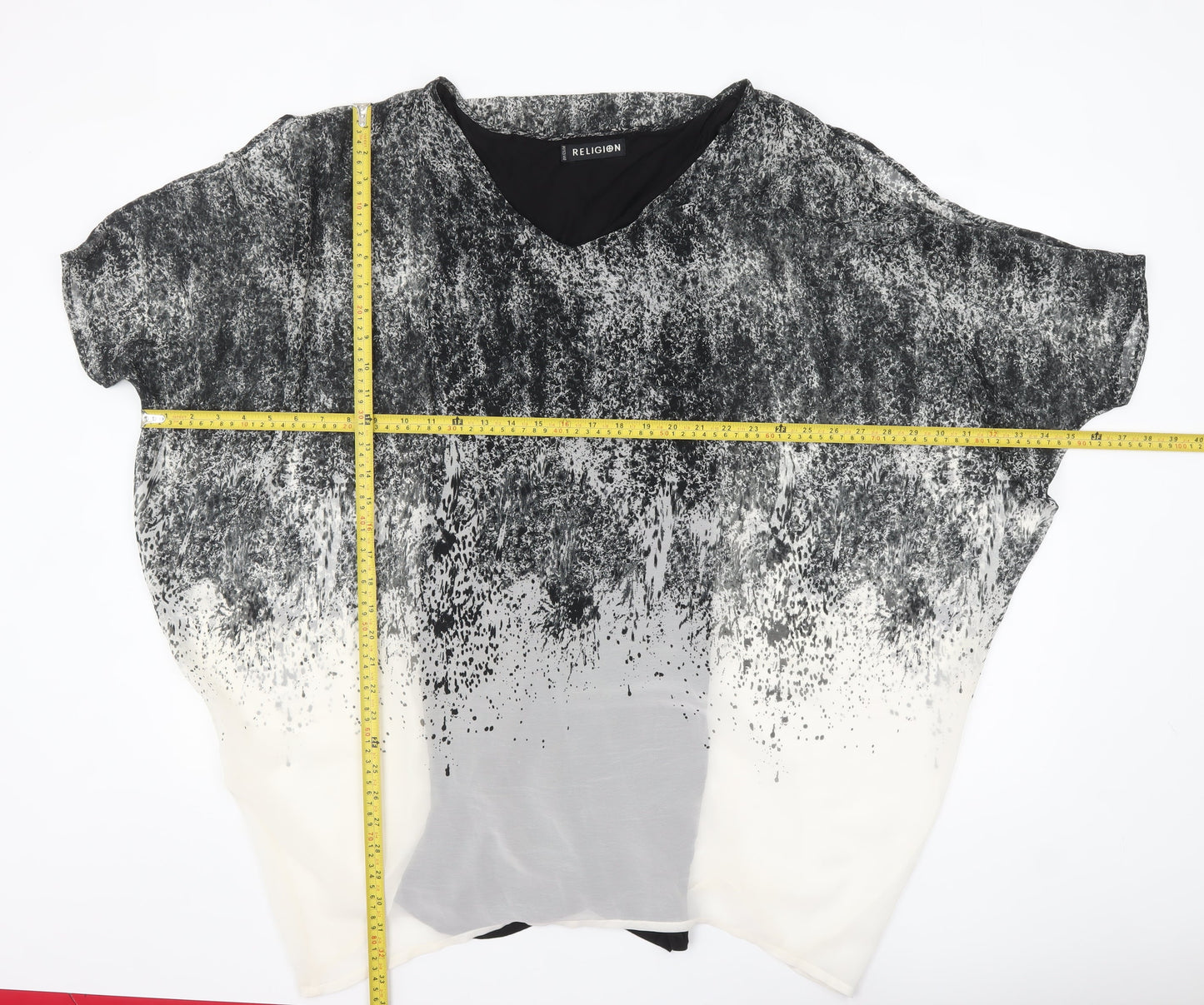 Religion Women’s Black Grey Ombre Tunic Blouse Size 12 V-Neck