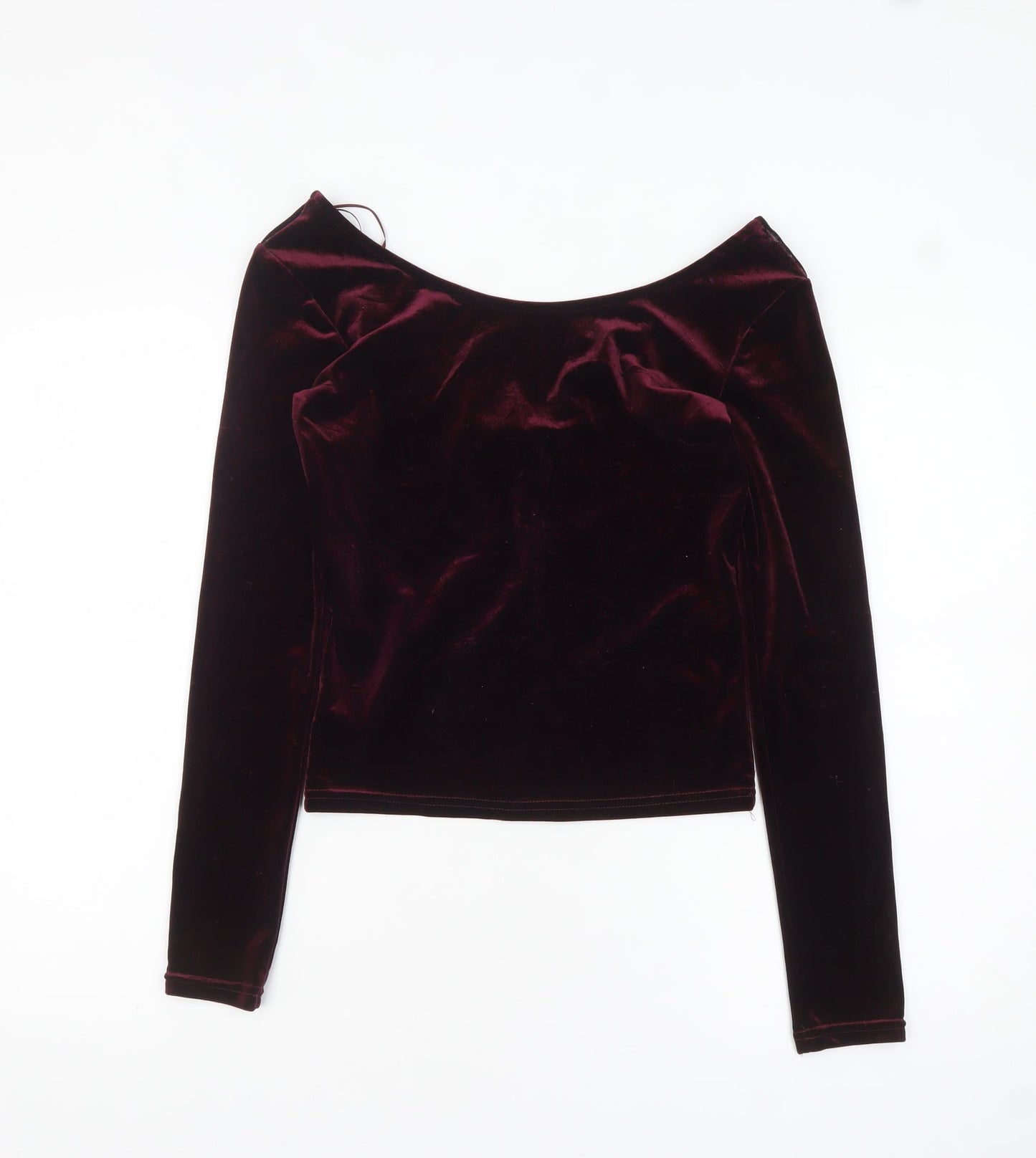 Bershka Women's Red Velvet Cropped Long Sleeve Blouse Size S
