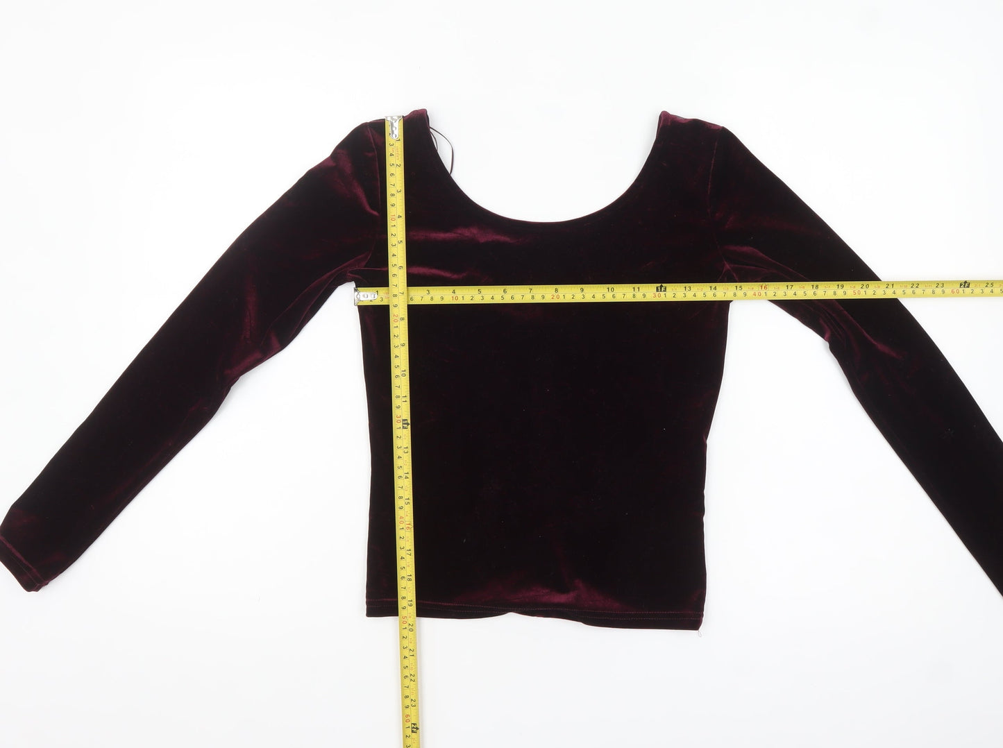 Bershka Women's Red Velvet Cropped Long Sleeve Blouse Size S