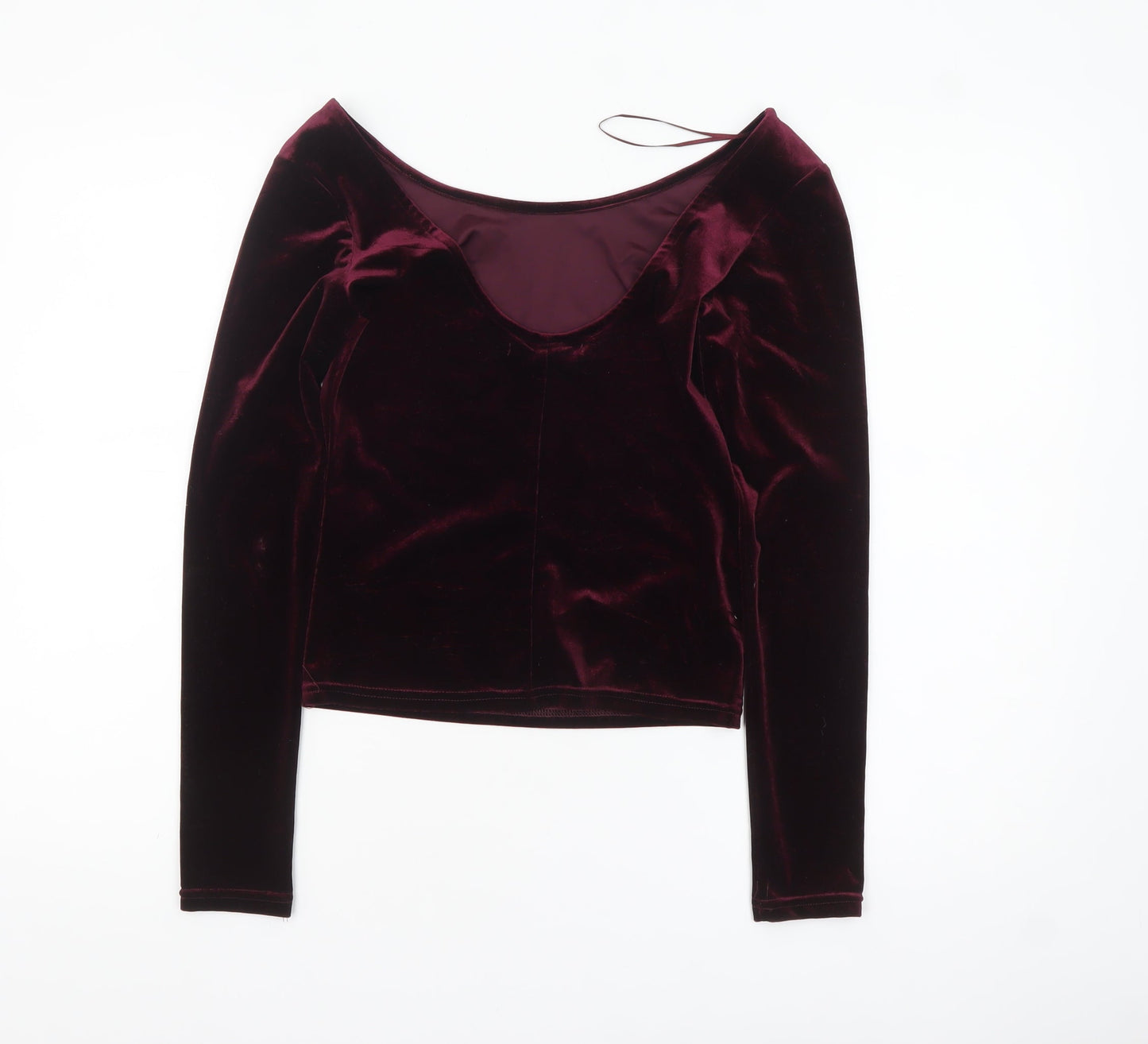 Bershka Women's Red Velvet Cropped Long Sleeve Blouse Size S