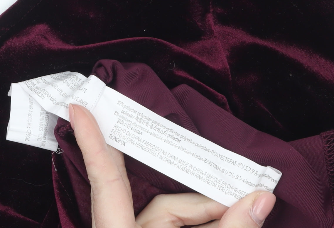 Bershka Women's Red Velvet Cropped Long Sleeve Blouse Size S