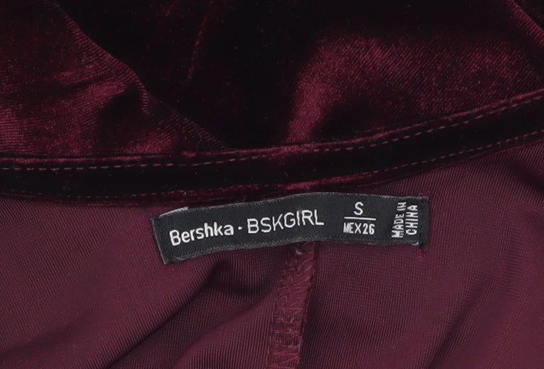 Bershka Women's Red Velvet Cropped Long Sleeve Blouse Size S