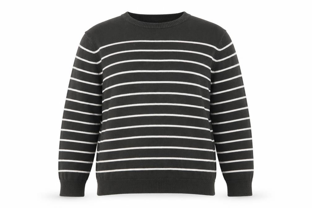Front view of America Today men’s grey striped cotton crew neck jumper 2xl