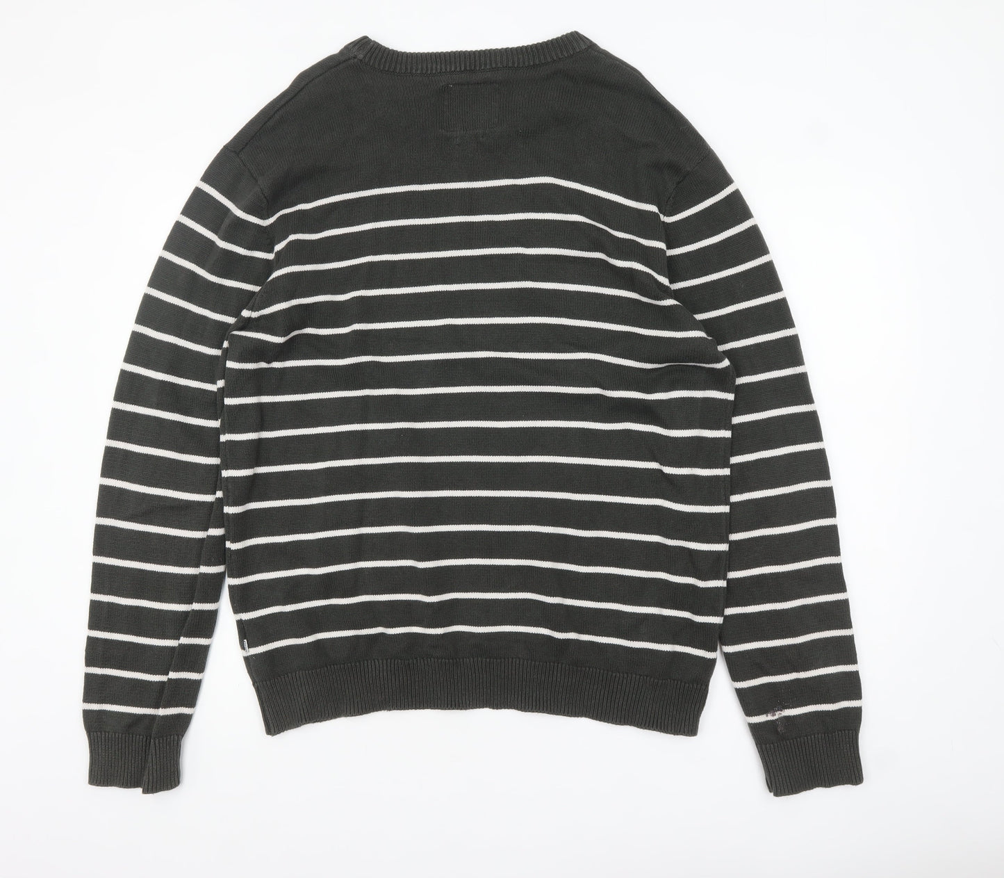 America Today Mens Grey Striped Cotton Crew Neck Jumper 2XL