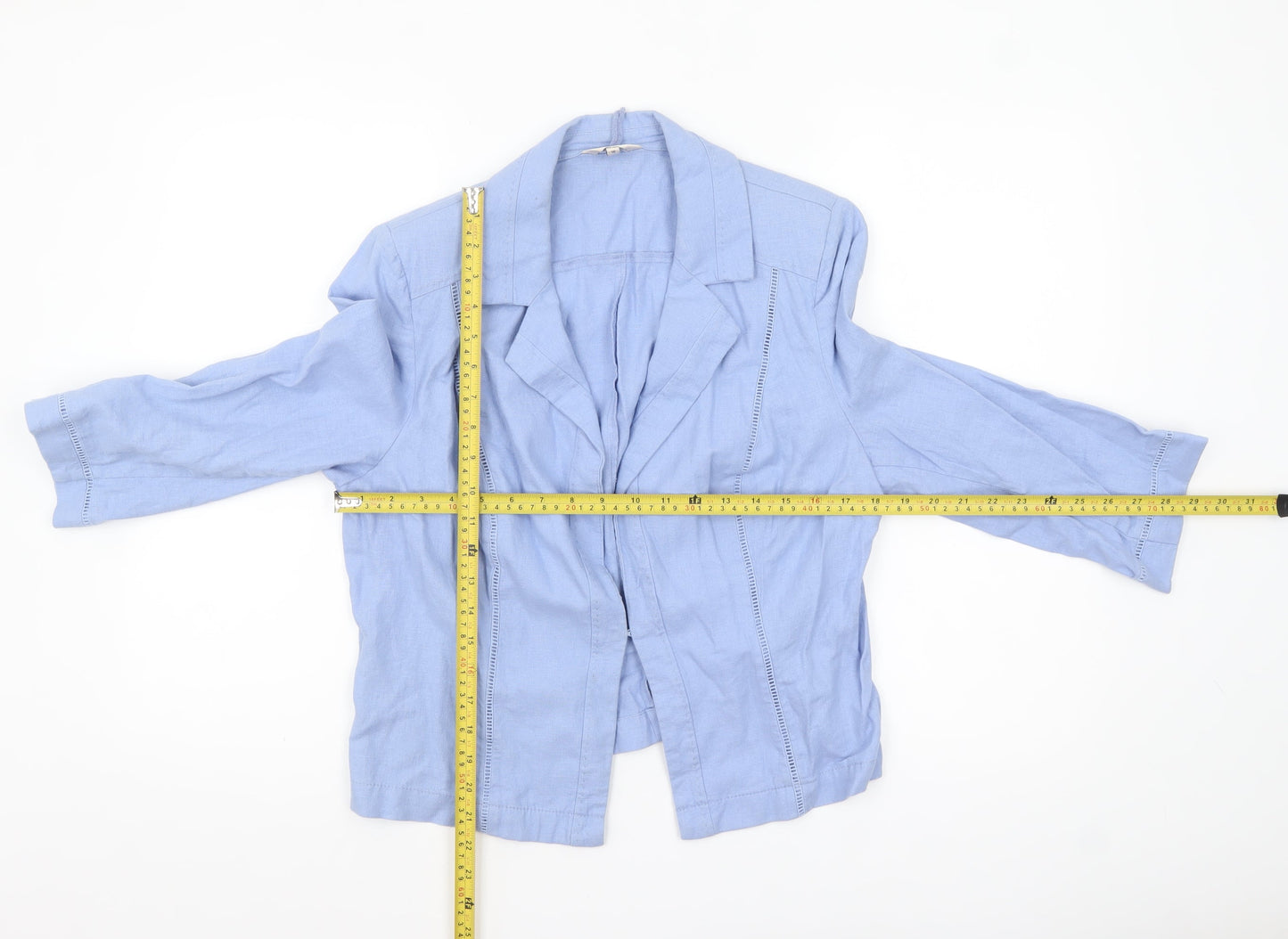 Marks and Spencer Women Blue Linen Blend 3/4 Sleeve Blazer UK 16