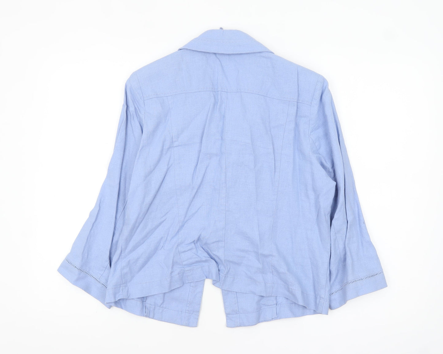 Marks and Spencer Women Blue Linen Blend 3/4 Sleeve Blazer UK 16