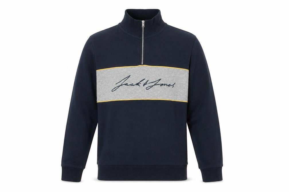 Jack & Jones Men's Blue L High Neck 1/2 Zip Sweatshirt