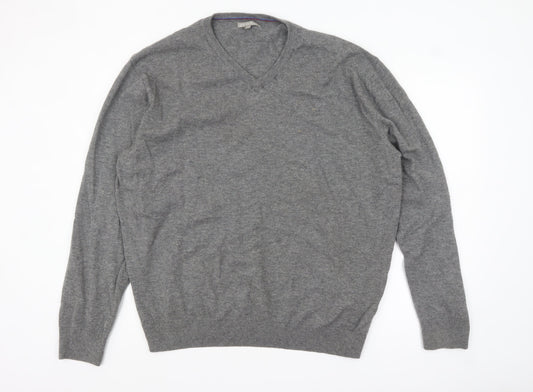 Avenue Men’s Grey Wool V-Neck Jumper 2XL Classic Fit
