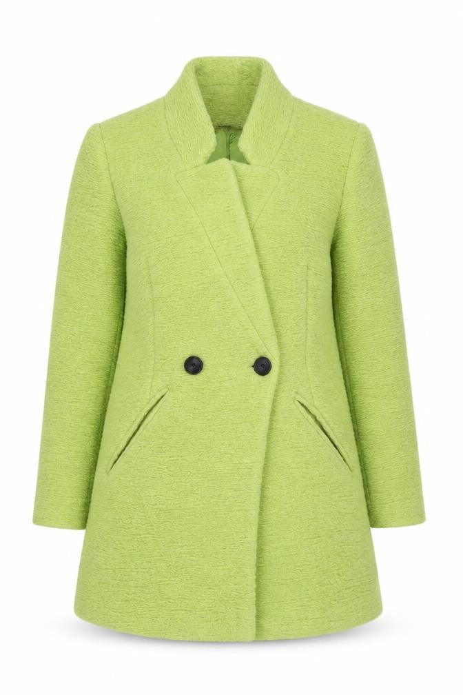 Front view of Stradivarius women’s green wool blend mid-length coat, size S