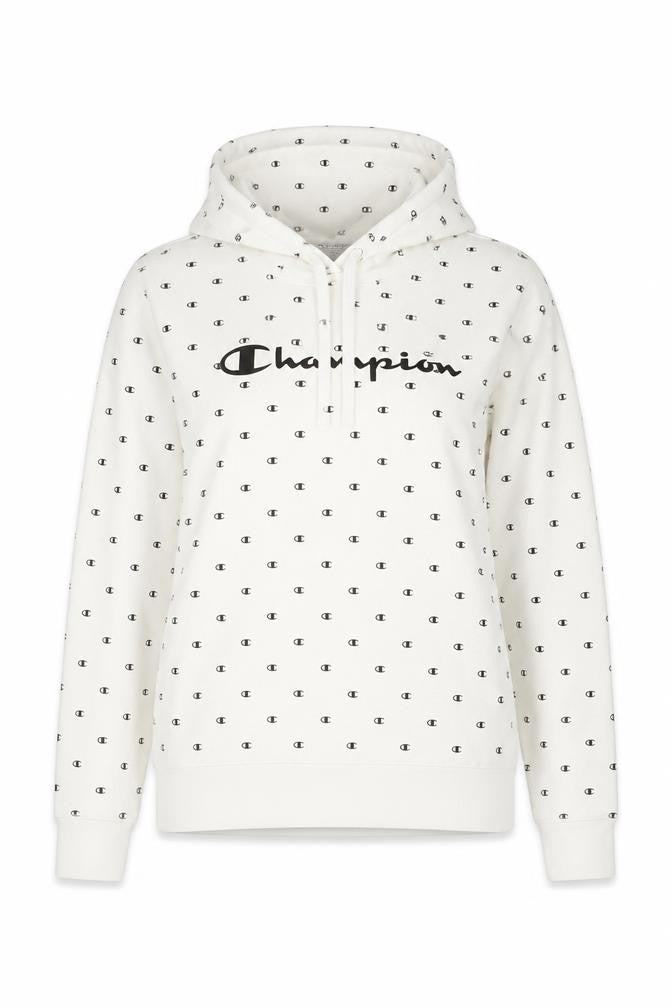 Front view of Champion Women White Logo Print Pullover Hoodie, size L