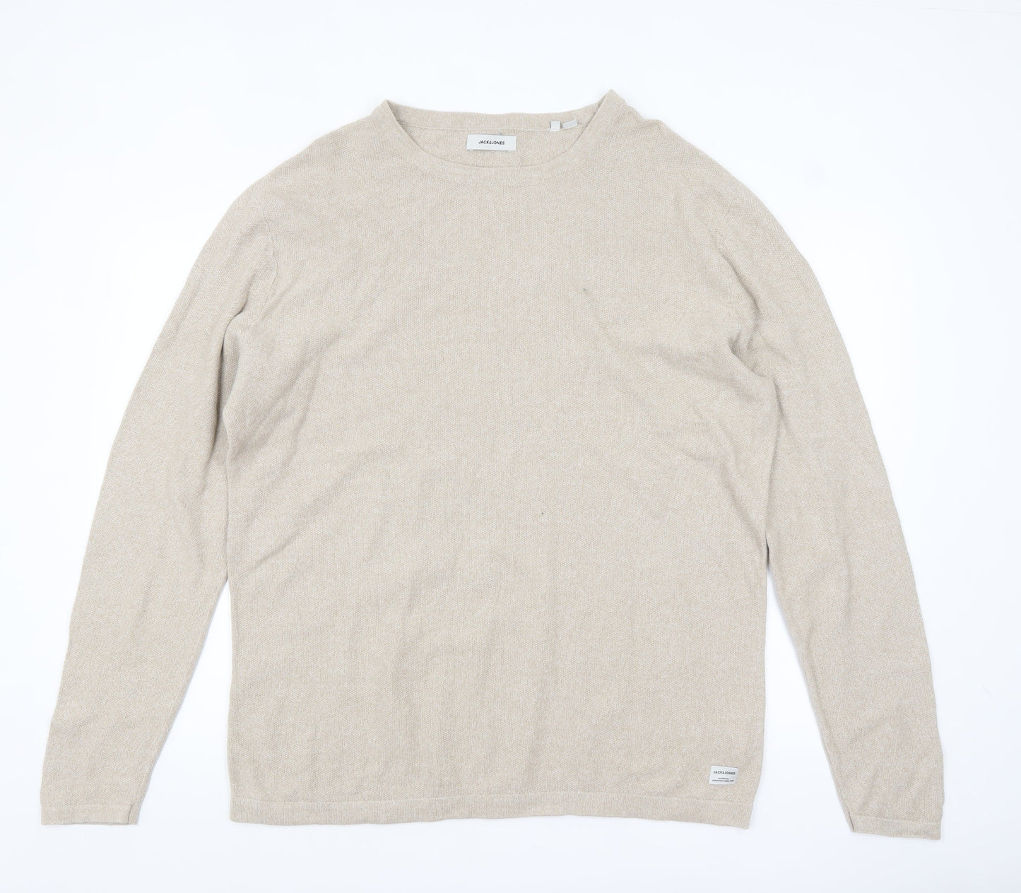 Jack & Jones Men’s Beige 2XL Cotton Knit Long Sleeve Top