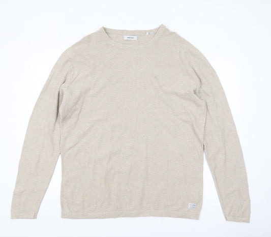 Jack & Jones Men’s Beige 2XL Cotton Knit Long Sleeve Top
