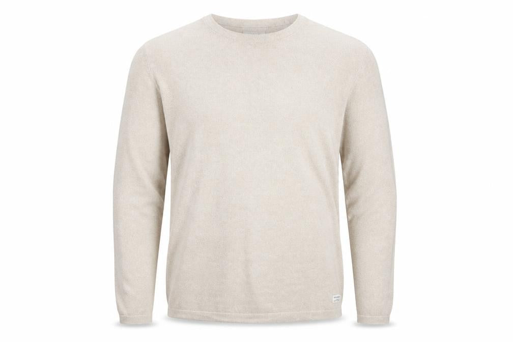 Front view of Jack & Jones Men’s Beige 2XL Cotton Knit Long Sleeve Top
