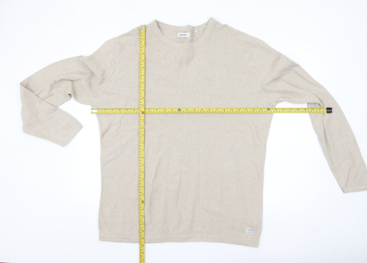 Jack & Jones Men’s Beige 2XL Cotton Knit Long Sleeve Top