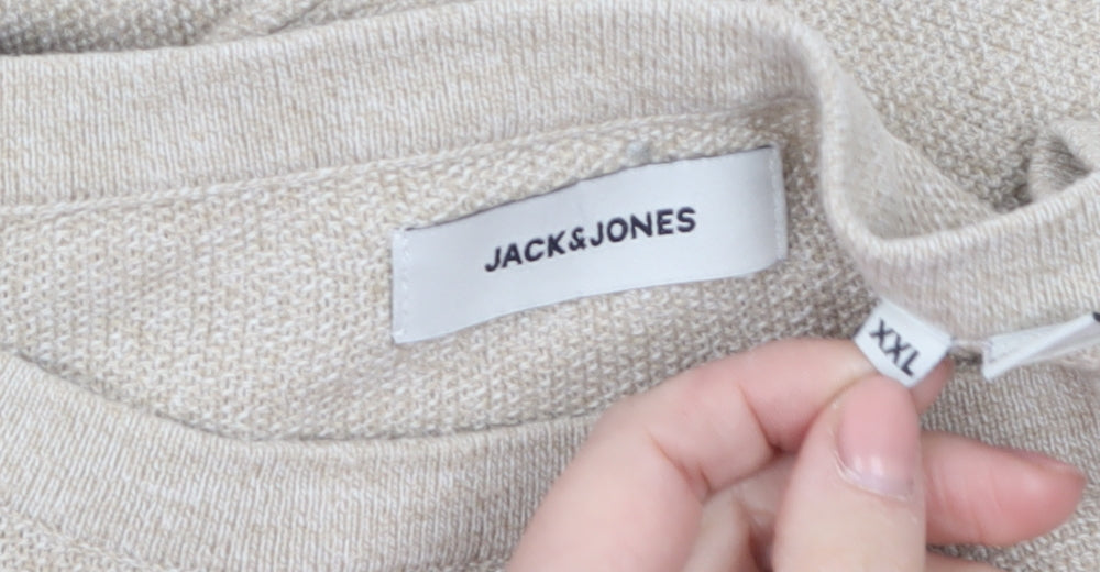 Jack & Jones Men’s Beige 2XL Cotton Knit Long Sleeve Top